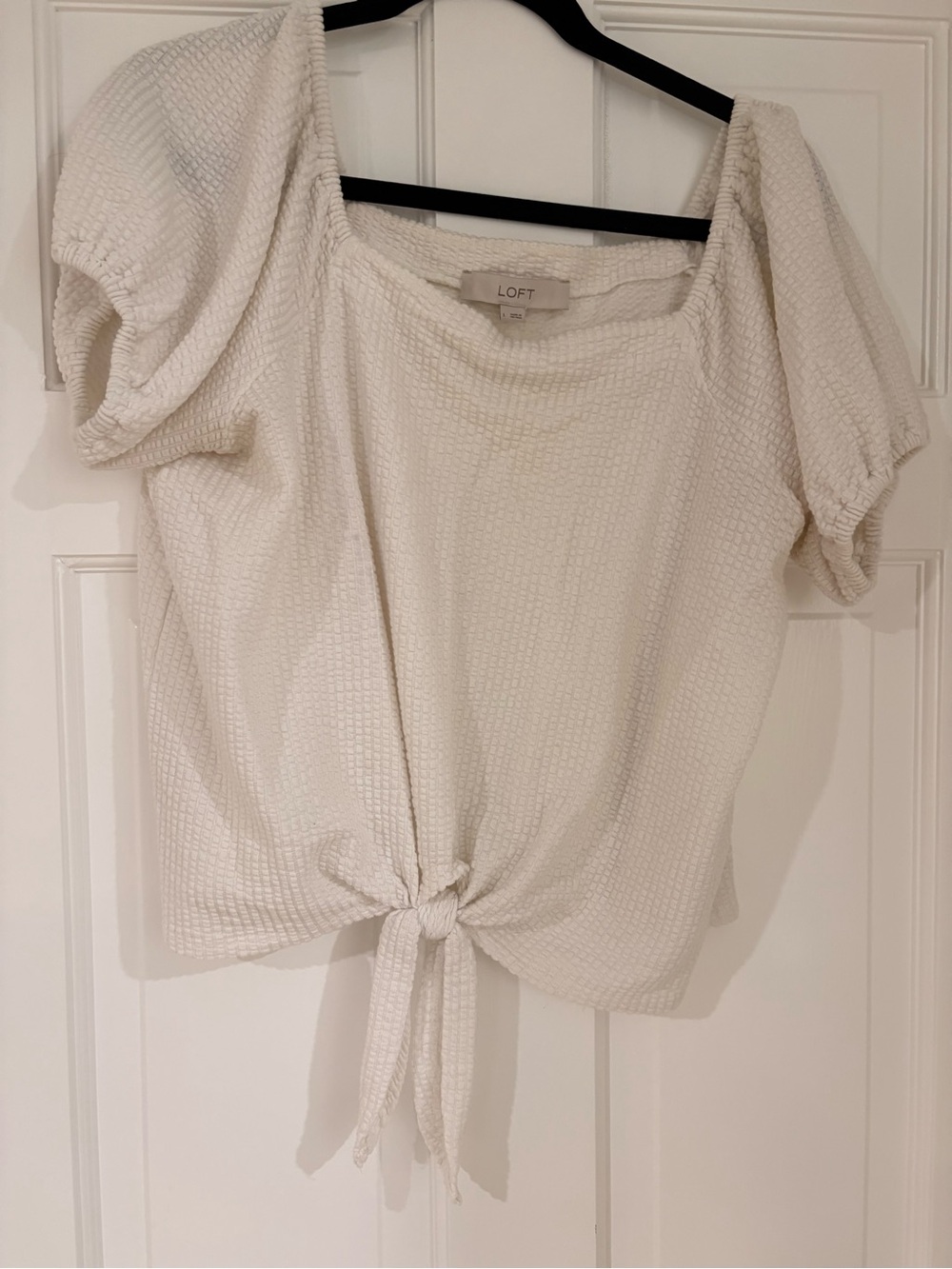 LOFT White Textured Tie-Front Crop Top